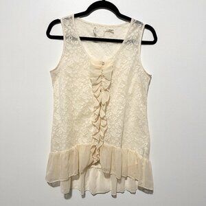 Womens Ivory Lace Ruffle Tank M Coquette Soft Girl Romantic Victorian Ethereal